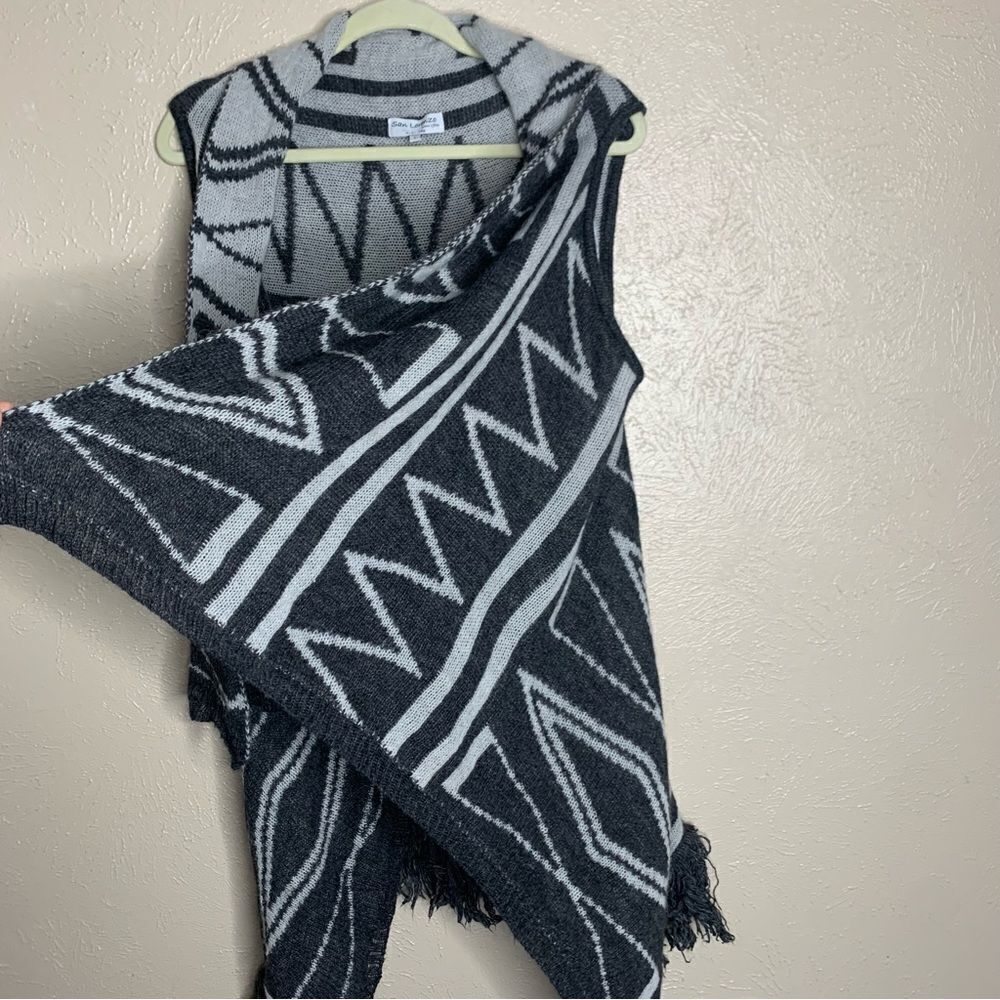 San lorenzo open front fringe wool‎ alpaca sleeveless cardigan gray - Picture 5 of 10